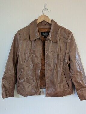 Wilsons Leather Womens Brown Leather Zip Front Jacket L Large